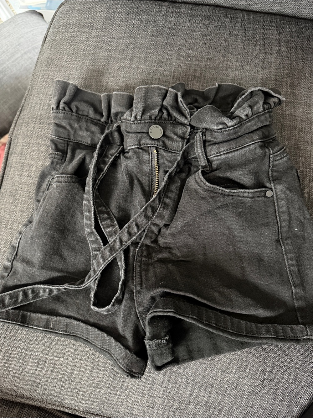 Black Label Black High-Waist Paperbag Shorts with Tie